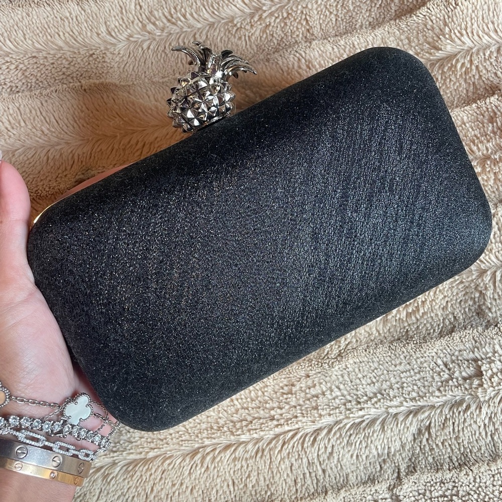 Black Shimmer Clutch with Chain